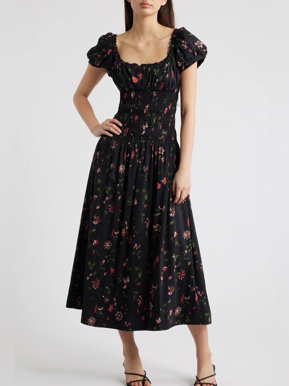 NWT Reformation Riva Shirred Midi Dress in Domani Size Large